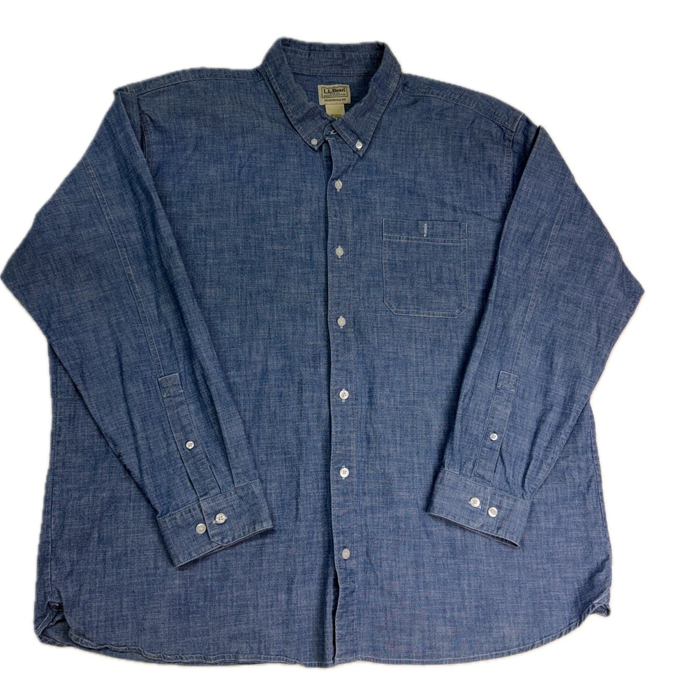 L.L. BEAN Blue Cotton Spandex Button Down Shirt XXL